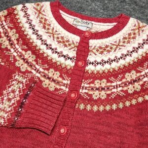 Tiara International Womens Fairisle Fall Autumn Cardigan Sweater Petite Medium